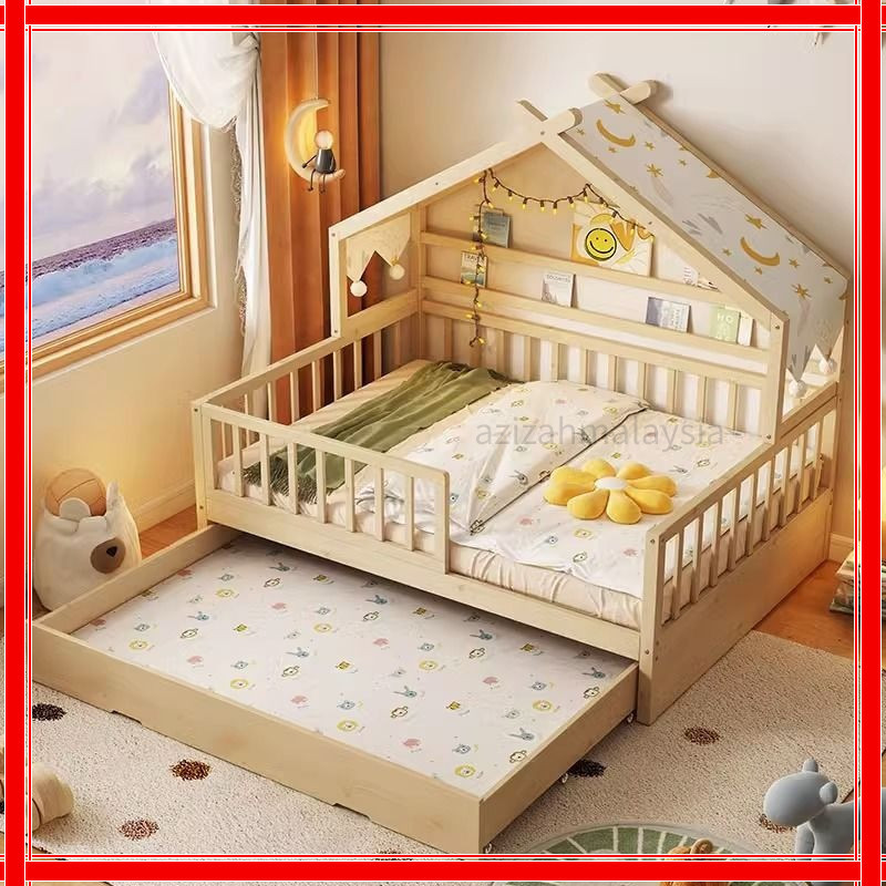 Girls princess bed solid wood children's bed small bed with bed rails baby single bed tree house bed