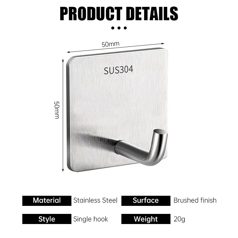HomeBliss💖ตะขอสแตนเลส 304ตะขอติดผนังสแตนเลสกาวเหนียวติดทนไม่ลอก กันน้ำ รับน้ำหนักได้ดี มีรูพรุนในห ้องน ้ ําและห ้องครัว - รูปที่ 7
