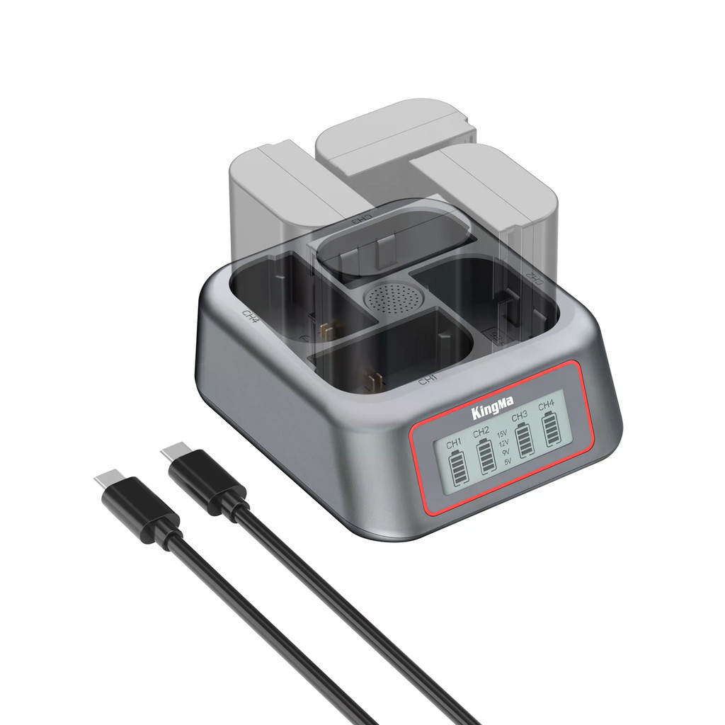 LP-E6/LP-E6N/LP-E6NH/LP-E6P 4-Slot Charger พร้อม PD 45W Fast Charging, สําหรับ Canon R5 II, 6DII, 5D