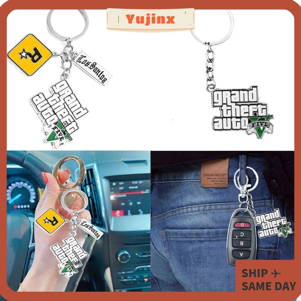 YUJINX เกม PS4 GTA5 พวงกุญแจ, 5 ดาว Muti พวงกุญแจ, โลหะ Key Chain แฟนของขวัญ Keyholder กระเป๋าจี้พวง