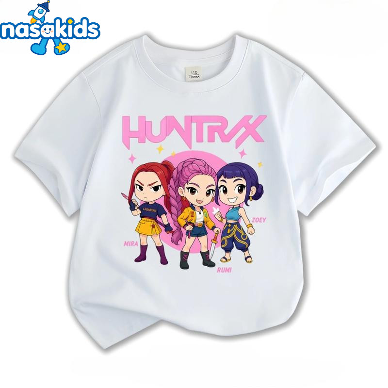 เสื้อยืดเด็กทรงหลวม แขนสั้น มีสไตล์ Kitten Huntrix K-Pop Demon Hunters สำหรับทุกเพศ ไซส์ 100-160 cm
