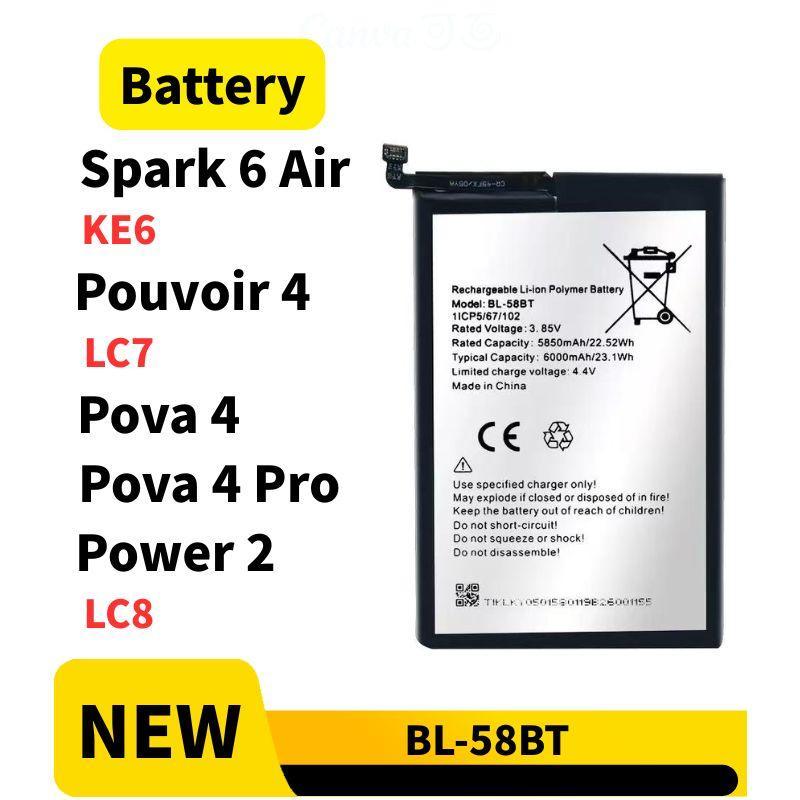 Battery Compatible for แบตเตอรี่ Tecno Spark 6 Air / Pova 4 / Pova 4 Pro / Pouvoir 4 / Power 2 BL-58