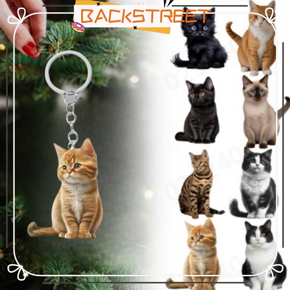 BACKSTAGE Cat จี้พวงกุญแจ, 2D อะคริลิคสีดําสีขาว Cat Key Chain, การ์ตูน Creative Double-Sided สัตว์กระเป๋าจี้ของเล่นเด็กของขวัญ