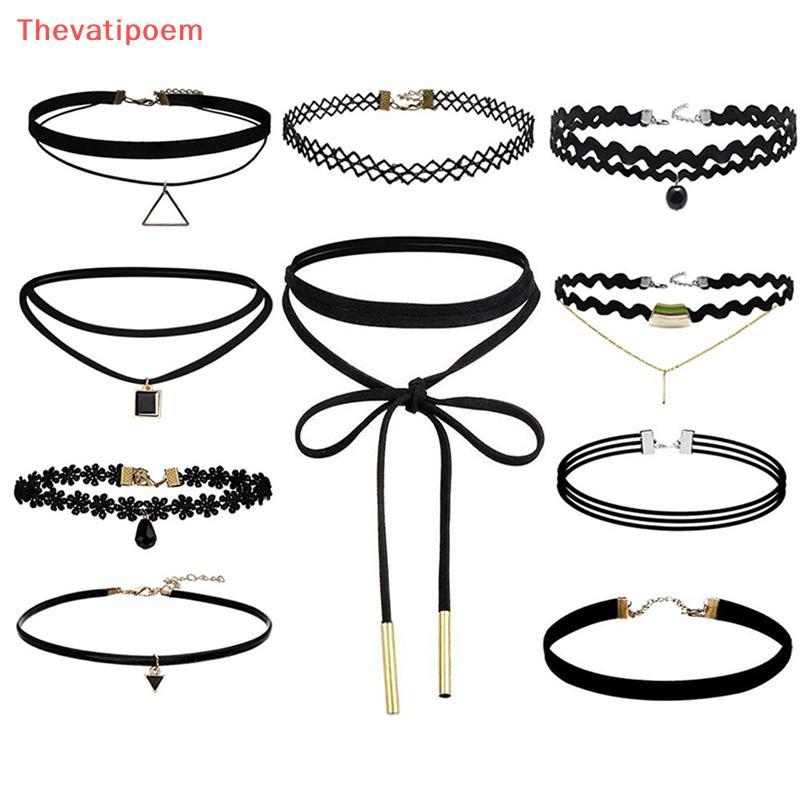 [Thevatipoem] 10 ชิ้นสร้อยคอโชคเกอร์สีดําคลาสสิกกํามะหยี่ยืดสร้อยคอสักโกธิคร้อน