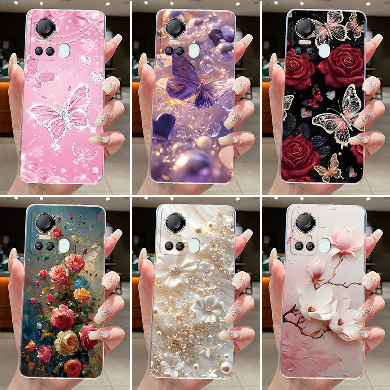 เคสโทรศัพท์สําหรับ ITEL Vision 5 S663LC / ITEL S18 S663L กรณีโปร่งใสความงามแฟชั่นผีเสื้อดอกไม้ Soft 
