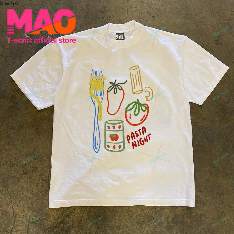 COD✅ (จัดส่งในกรุงเทพฯ) MAO Shop มะเขือเทศและพาสต้า print tee，คอกลมแขนสั้นผ้าcotton เสื้อยืด oversize เท่ๆ #51373