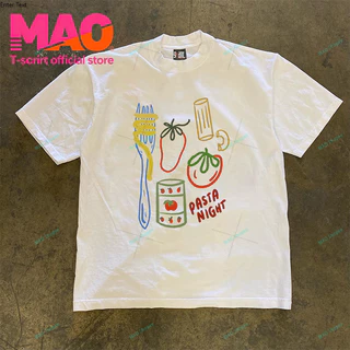 COD✅ (จัดส่งในกรุงเทพฯ) MAO Shop มะเขือเทศและพาสต้า print tee，คอกลมแขนสั้นผ้าcotton เสื้อยืด oversize เท่ๆ #51373