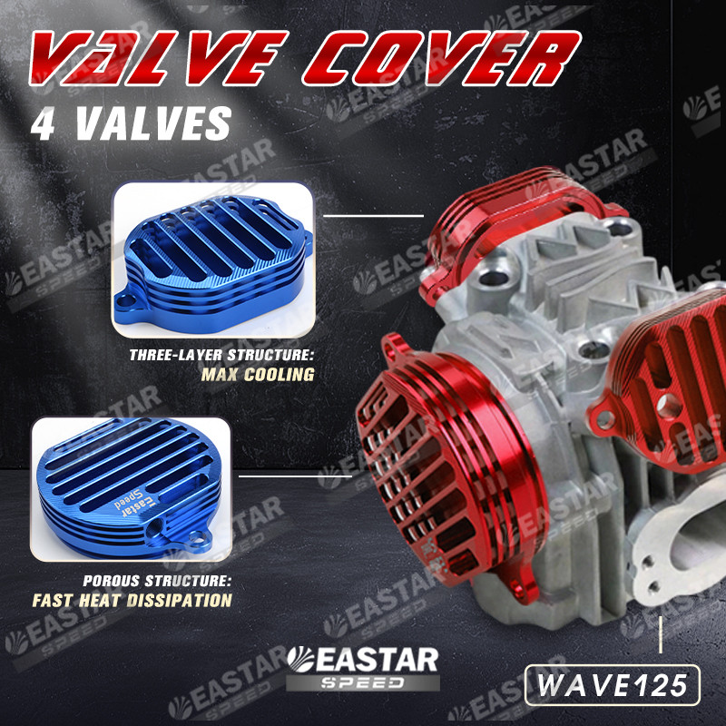 CNC ฝาครอบวาล์ว 4วาล์ว Wave125 งานตัวไหม่งานหนาลาย สีแดง/เงิน/น้ำเงิน ฝาครอบระบายแต่ง เวฟ125 4วาล์ว