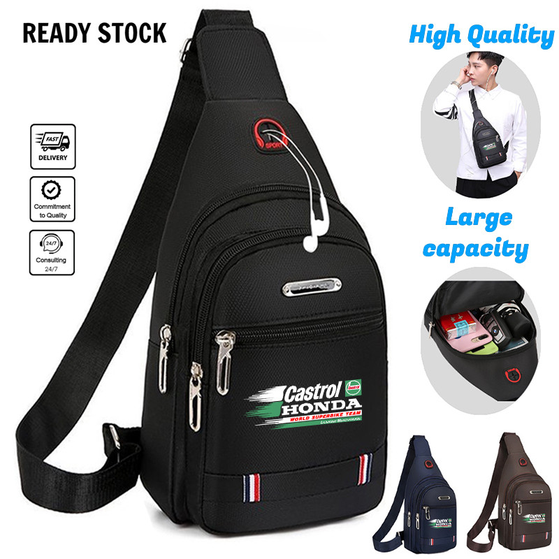 Castrol Honda Racing Chest Sling Bag Men Waterproof Canvas Fanny Pack Crossbody Bag Lightweight Mult