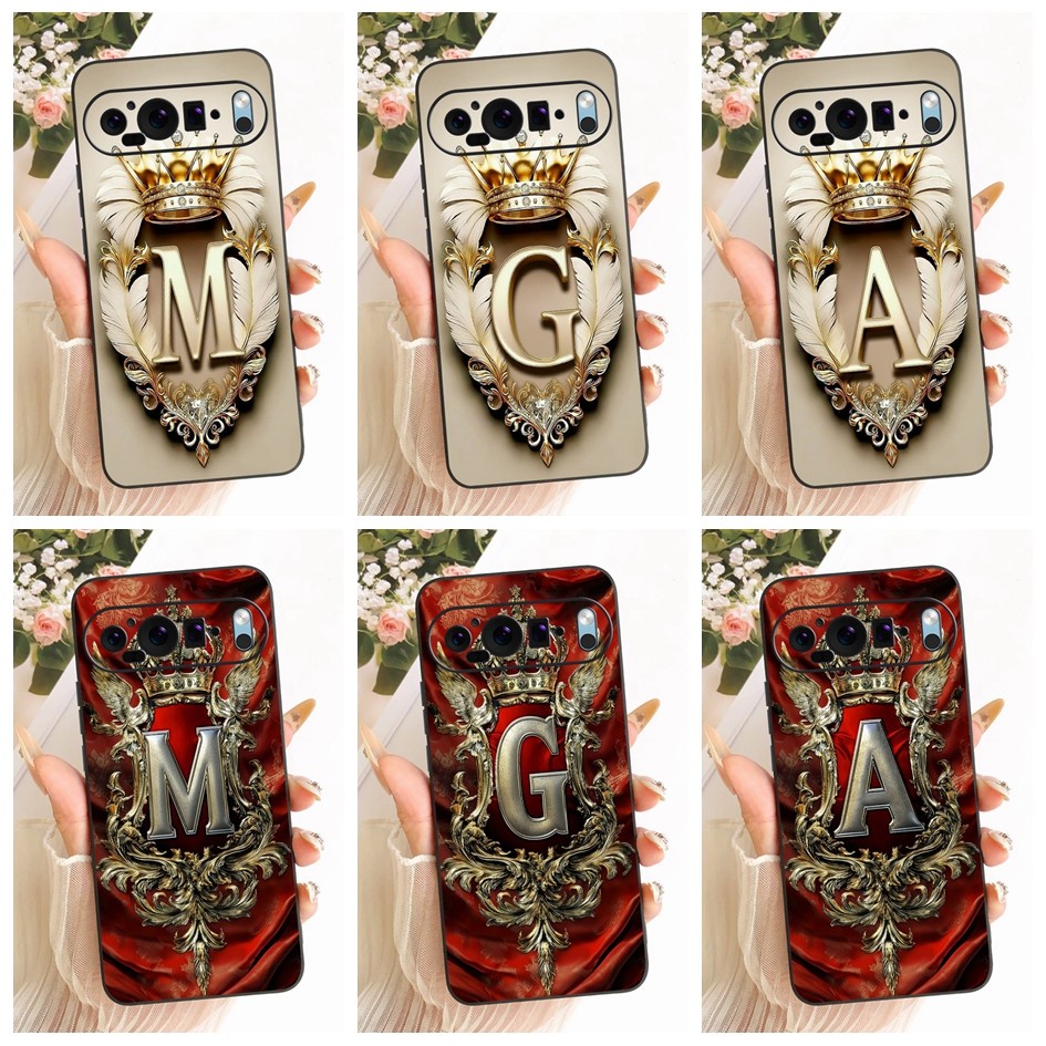 สําหรับ Google Pixel 9 Pro ปลอก GR83Y GEC77 หรูหราตัวอักษรเริ่มต้น Crown ซิลิโคนอ่อนนุ่มกันกระแทกสํา