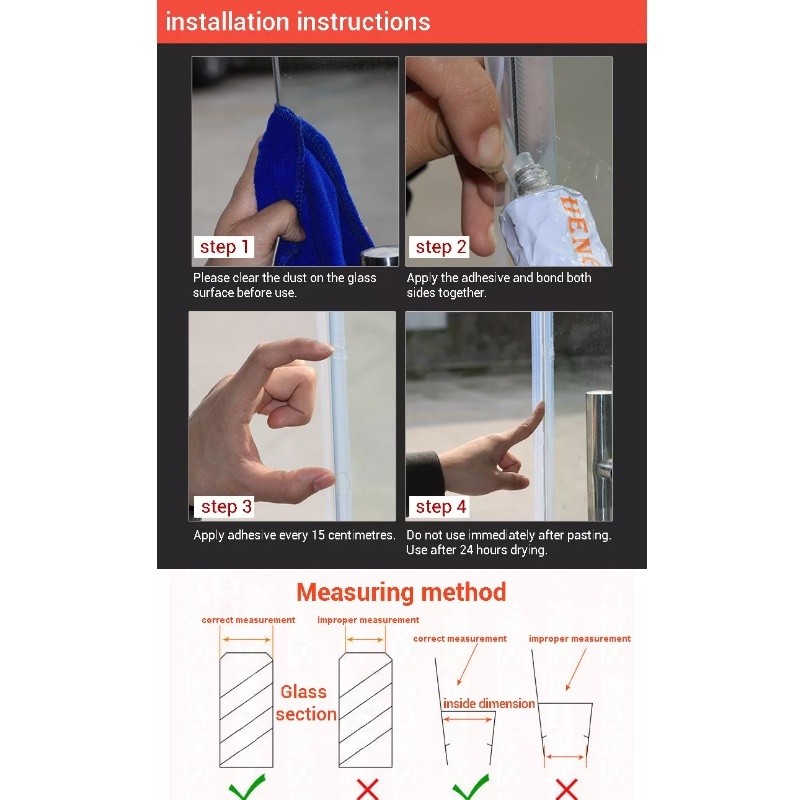 ยางกันน้ำประตูกระจก แถบยางซิลประตูกระจกห้องน้ำ ยางกันน้ำขอบกระจกล่าง   การจัดส่งกาว ยาว 2 เมตร กระจกหนา 10 มม. - รูปที่ 5