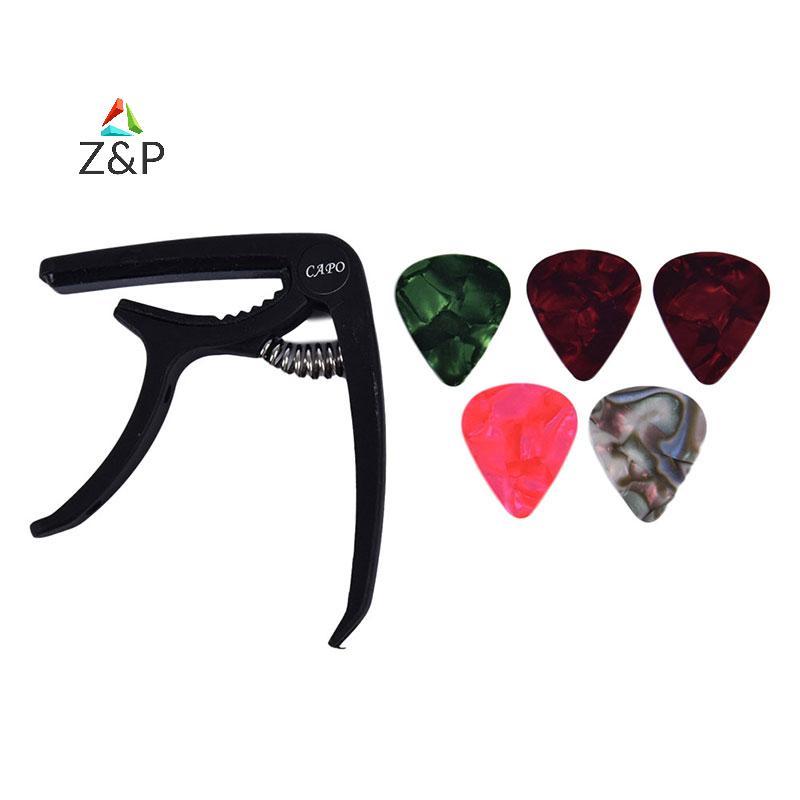 Z&P 1 Guitar Capo และ ปิ๊กกีตาร์ 5 ชิ้นสําหรับอุปกรณ์กีตาร์ไฟฟ้าอะคูสติก COD