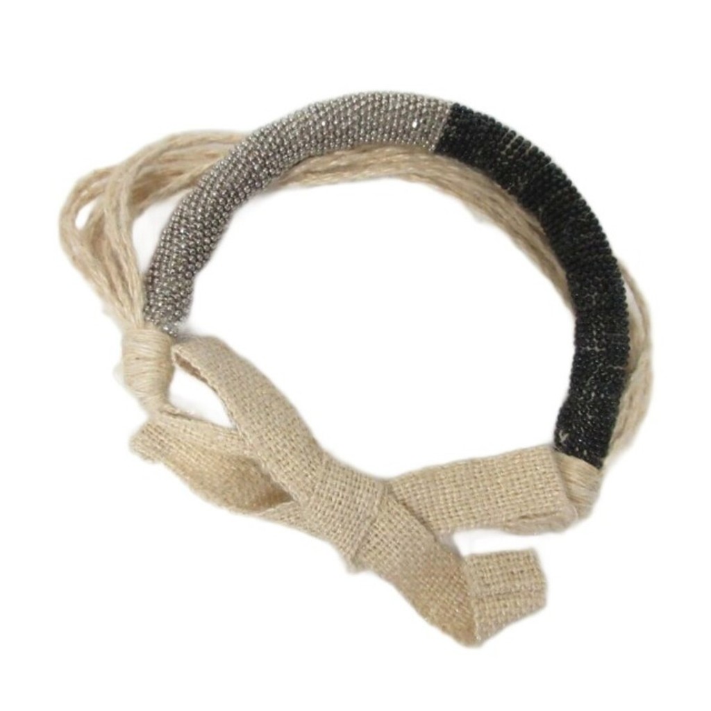 Brunello Cucinelli BLESS Bracelet beads beige linen black Direct from Japan Secondhand
