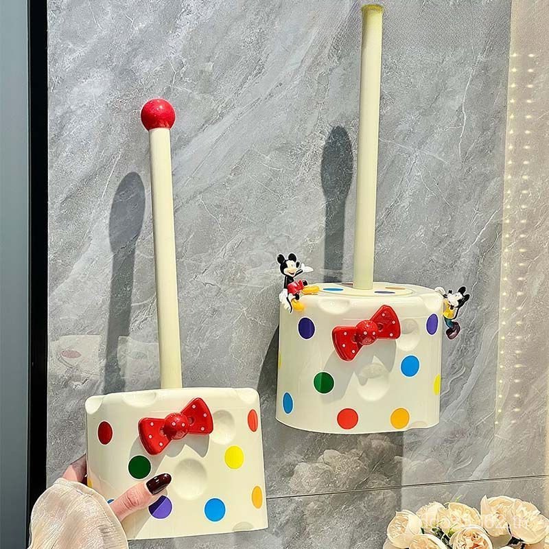 ห้องน้ําแปรงห้องน้ําในครัวเรือน Dopamine แปรงติดผนังมุมตายน่ารักทําความสะอาด Polka Dot ห้องน้ําโบว์ 