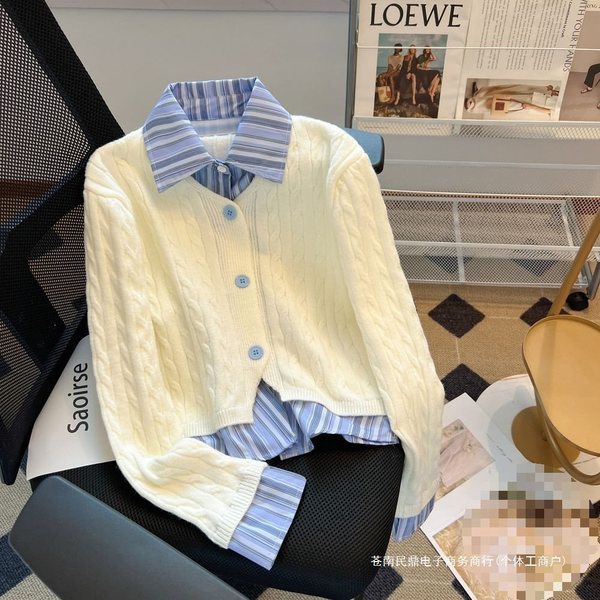 sculptor sweater เสื้อ sweater สเวตเตอร์ ชุดสองชิ้นสำหรับผู้หญิง ดีไซน์ทอเชื่อมต่อ สไตล์ฝรั่งเศส แจ๊