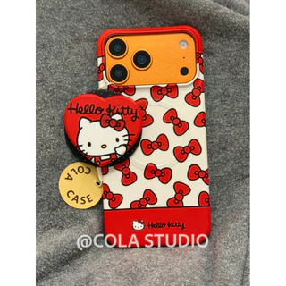 เงาการ์ตูน Y2K Magnetic Film Case สําหรับ iPhone 17 Pro iPhone 16 Pro Semi Wrap Hard Shell พร้อม Red Bow Red Heart KT โทรศัพท์ Grip Stand Holder เรียบง่ายน่ารัก