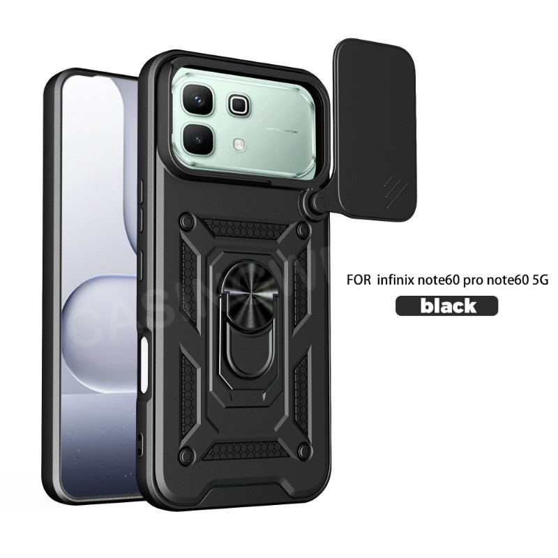 เคสโทรศัพท์สําหรับ Infinix หมายเหตุ 60 Pro 5G 4G สมาร์ท 20 หมายเหตุขอบ 5G 2026 แฟชั่นเกราะโลหะแหวนวงเล็บ Push ดึงกล้องกันกระแทกป้องกันปลอกปกแข็ง