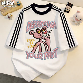 【จัดส่งตลอด 24 ชั่วโมง】NFV สไตล์เกาหลี💖เสื้อยืดเปล่า เสื้อยืดทรงหลวม Pink Panther ดีไซน์คลาสสิค ระบายอากาศ YG4497