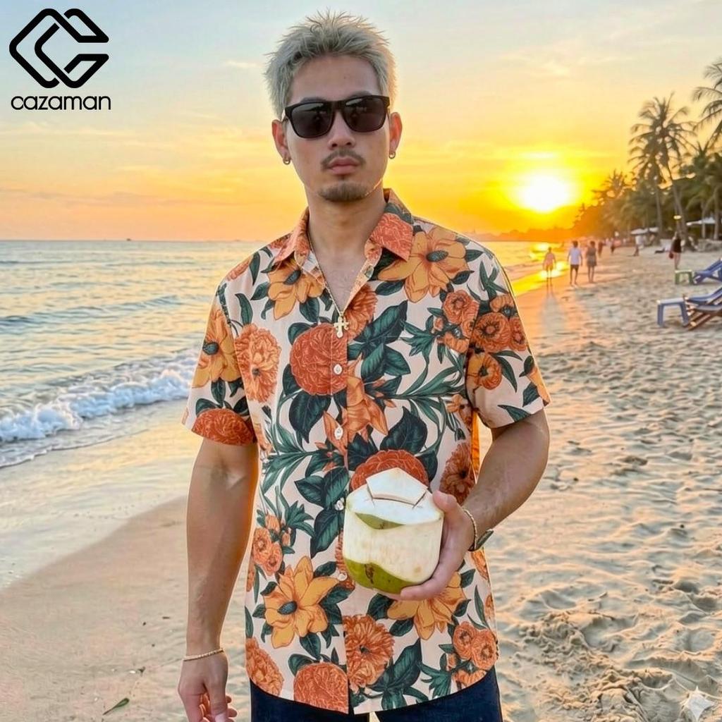 CAZAMAN เสื้อเชิ้ต FREESIZE เสื้อเชิ้ตลายดอก เสื้อฮาวาย เสื้อสงกรานต์ แขนสั้น ติดกระดุมหน้า C2664 ราคา ถูกที่สุด ดีลบีเคเค แกลเลอรีภาพที่ 2
