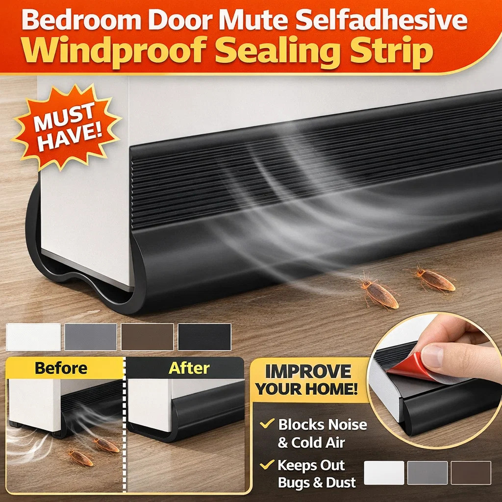 ✨คุณภาพสูง วัสดุPVC✨แถบซีลกันเสียงประตูห้องนอน/แถบซีลด้านล่างประตูโค้งกันน้ำแบบมีกาวในตัว/ที่กั้นประตู แบบสอด ที่กั้นประตูกันฝุ่น กันแมลง