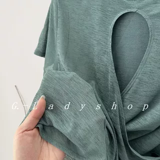 เสื้อกีฬาระบายอากาศดีจากเส้นใยธรรมชาติ สั้นแขน สำหรับฟิตเนสและโยคะ ทรงหลวมใส่สบาย