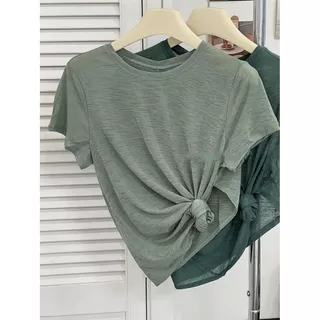 เสื้อกีฬาระบายอากาศดีจากเส้นใยธรรมชาติ สั้นแขน สำหรับฟิตเนสและโยคะ ทรงหลวมใส่สบาย