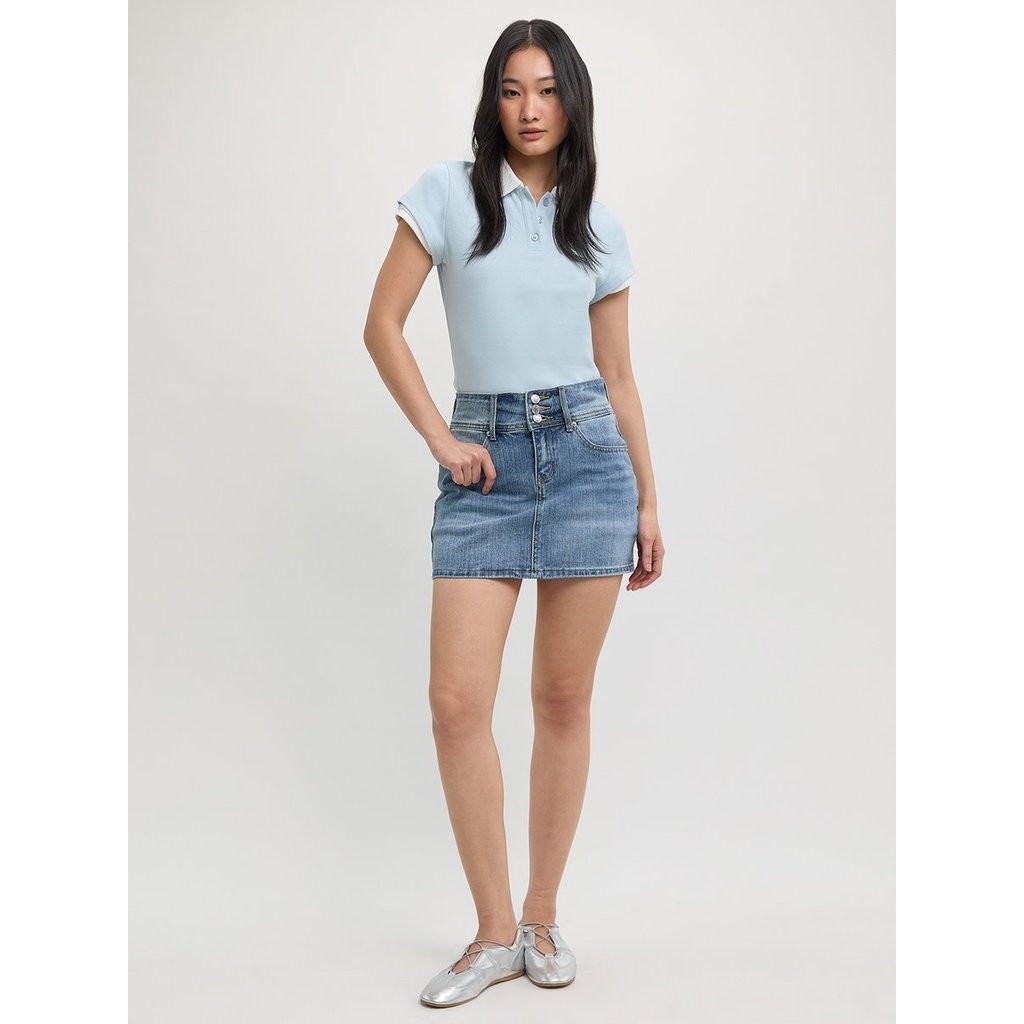 [Pomelo] กระโปรงยีนส์สั้นชายรุ่ยติดกระดุมด้านหน้า / Button Front Denim Mini Skirt — صورة 3