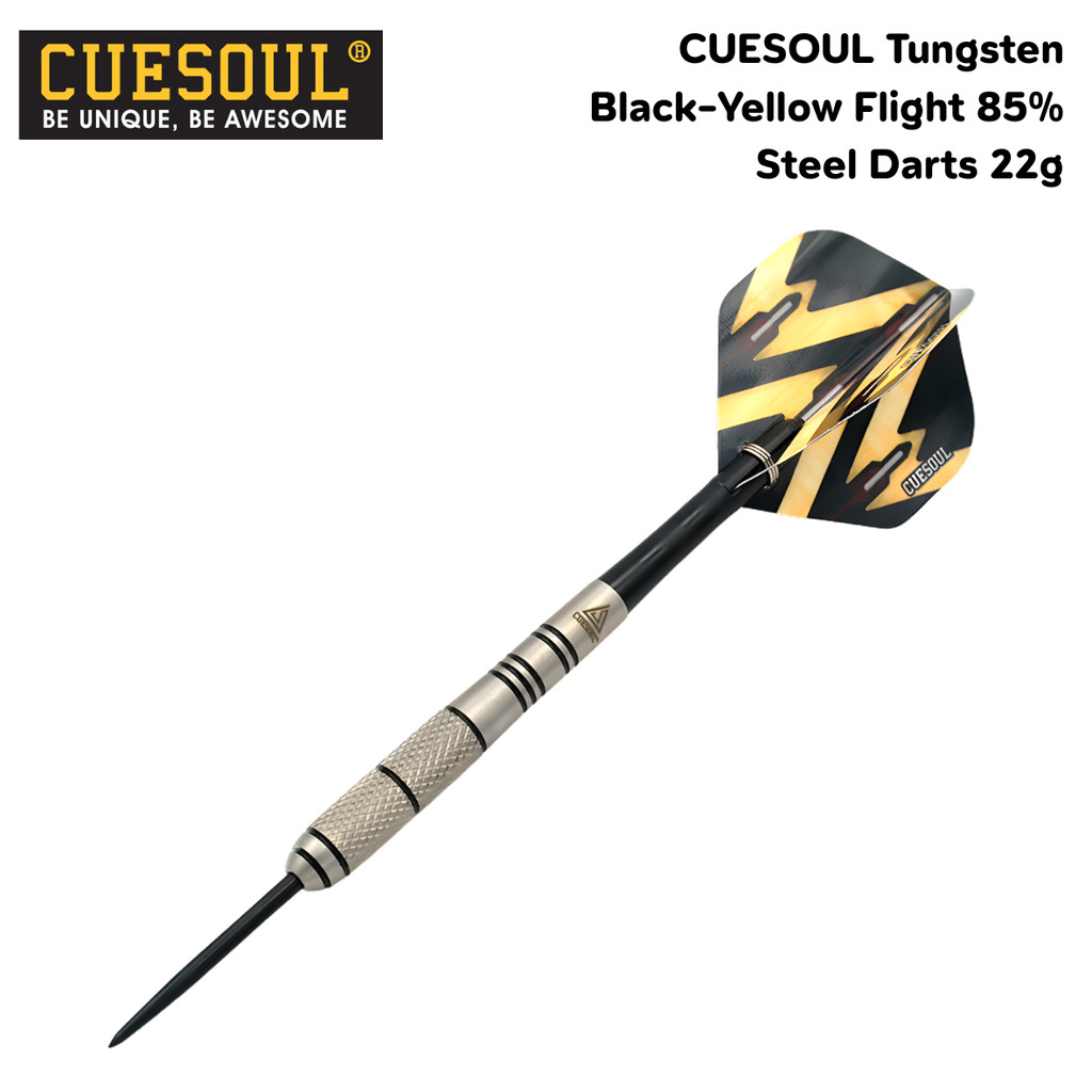 ลูกดอกปาเป้า Cuesoul Tungsten Black-Yellow Flight 85%Tungsten Steel Darts 22g