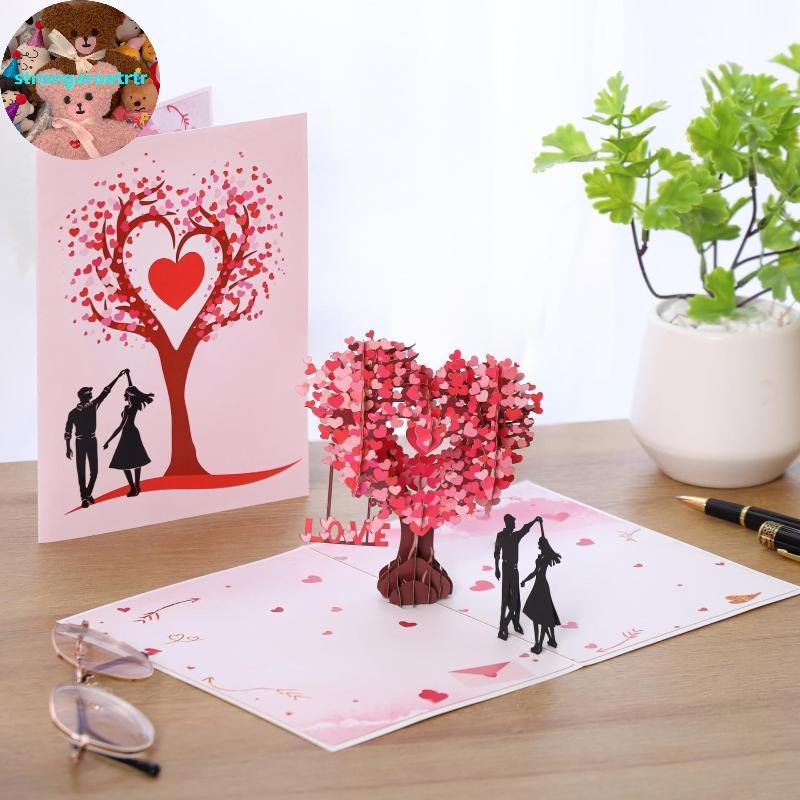 Strongaroetrtr Romantic Theme Anniversary Card Pop-Up Mechanical 3D Heart Tree Couple Card Heart Tre