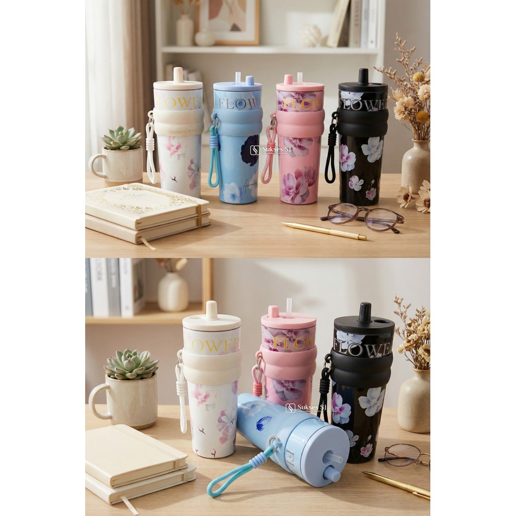 AJ ขวด 31517 710Ml | Flower Edition 710ml Drinking Bottle Tumbler - Aesthetic Floral Motif