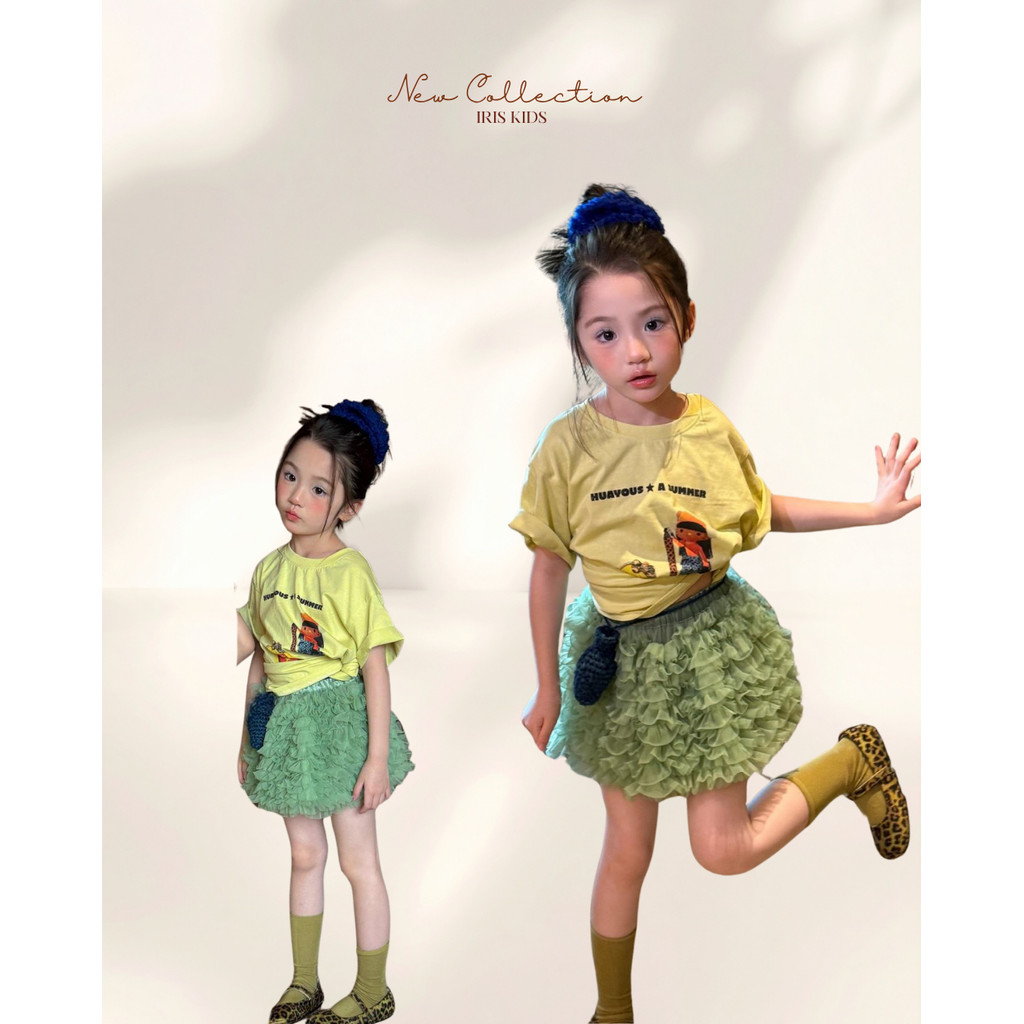 「สินค้าลิขสิทธิ์แท้」IRIS KIDS 26ss IKS260336 Mini Lime Puff Set ชุดเด็กผู้หญิง กระโปรงฟู สุดน่ารัก สไตล์เกาหลี