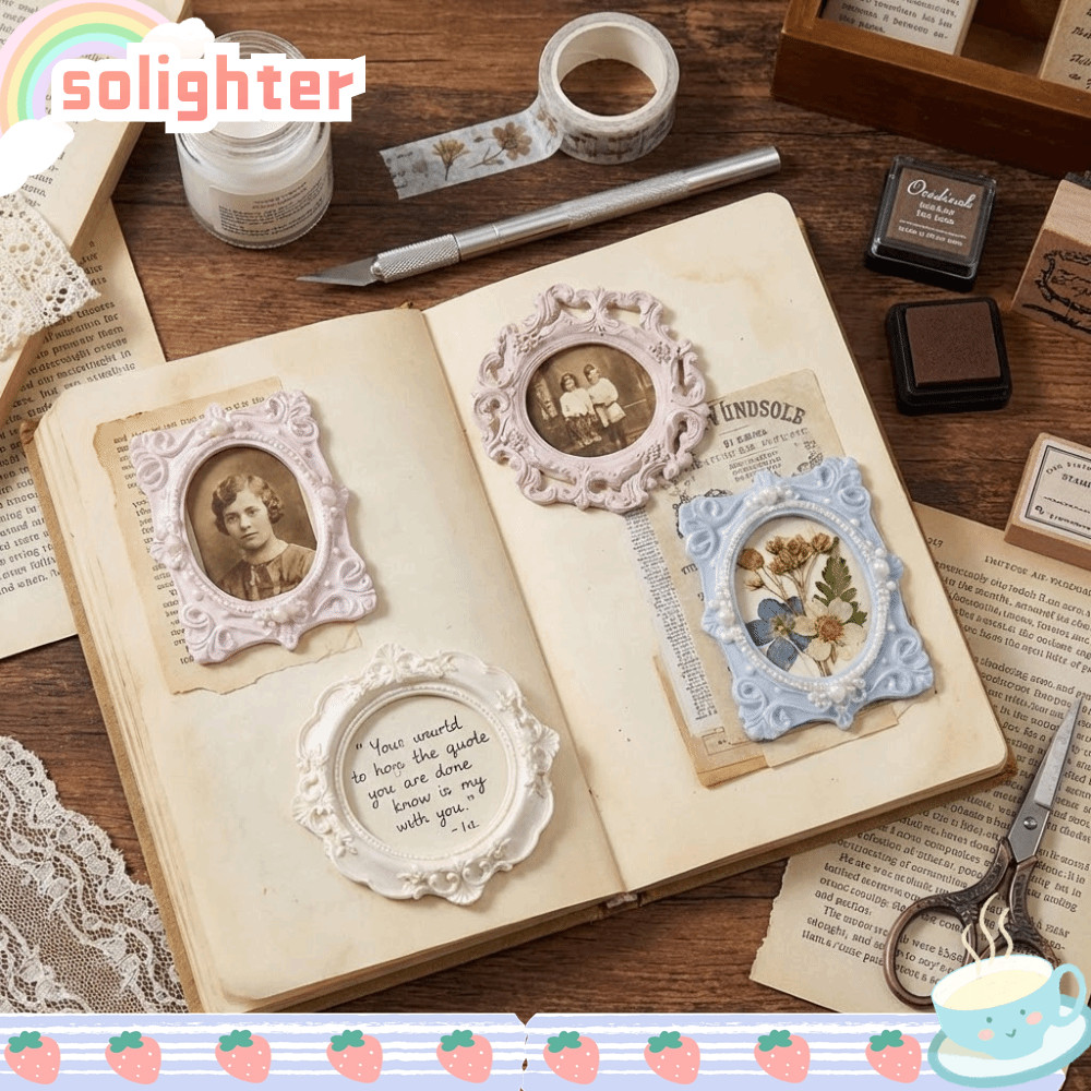 SOLIGHTER ชุดกรอบรูปย้อนยุคสติกเกอร์,บรรเทาเนื้อHollow-Outรูปแบบกรอบภาพตัดปะ,อเนกประสงค์VINTAGE Creative DIYสติกเกอร์สมุดภาพตกแต่งไดอารี่
