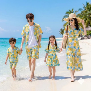 ชุดครอบครัว ฮาวาย ชุดเที่ยวทะเล ผ้าโพลีเอสเตอร์