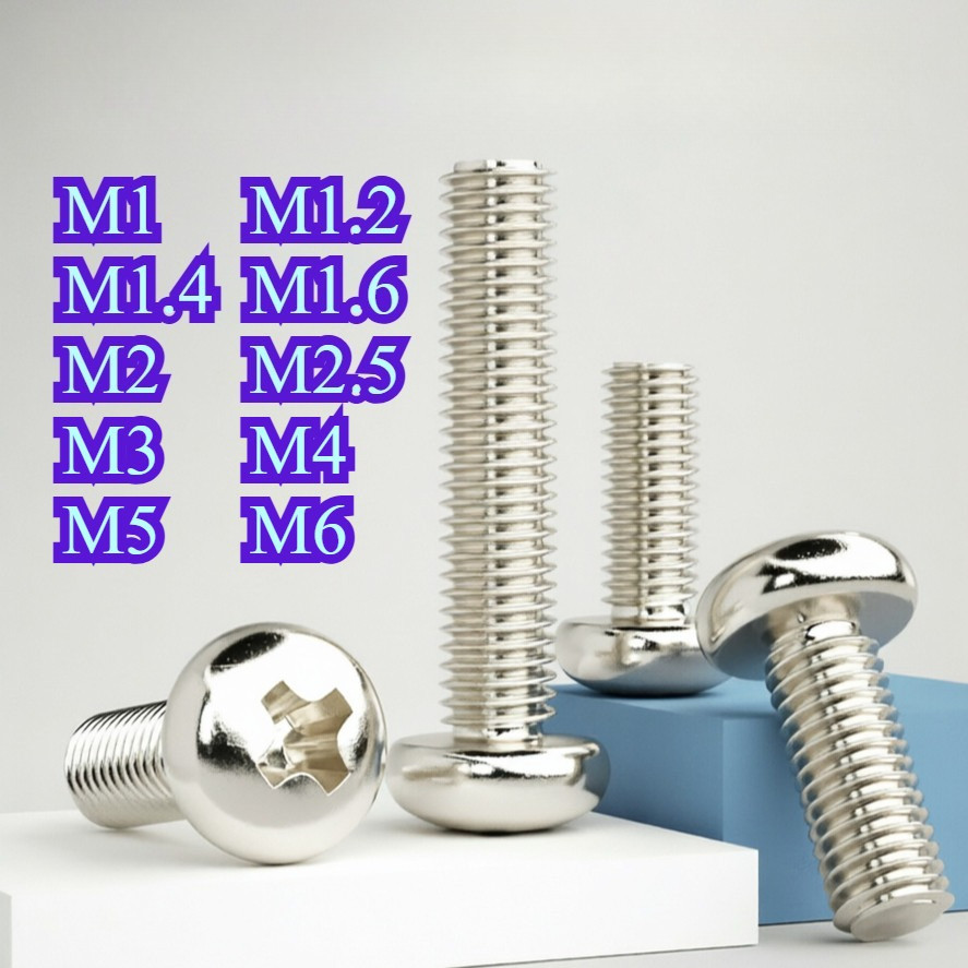 สกรูหัวไขว้ชุบนิกเกิล, สกรูหัวกระทะ M1/M1.2/M1.4/M1.6/M2/M2.5/M3/M4/M5/M6 * L2-50mm WY