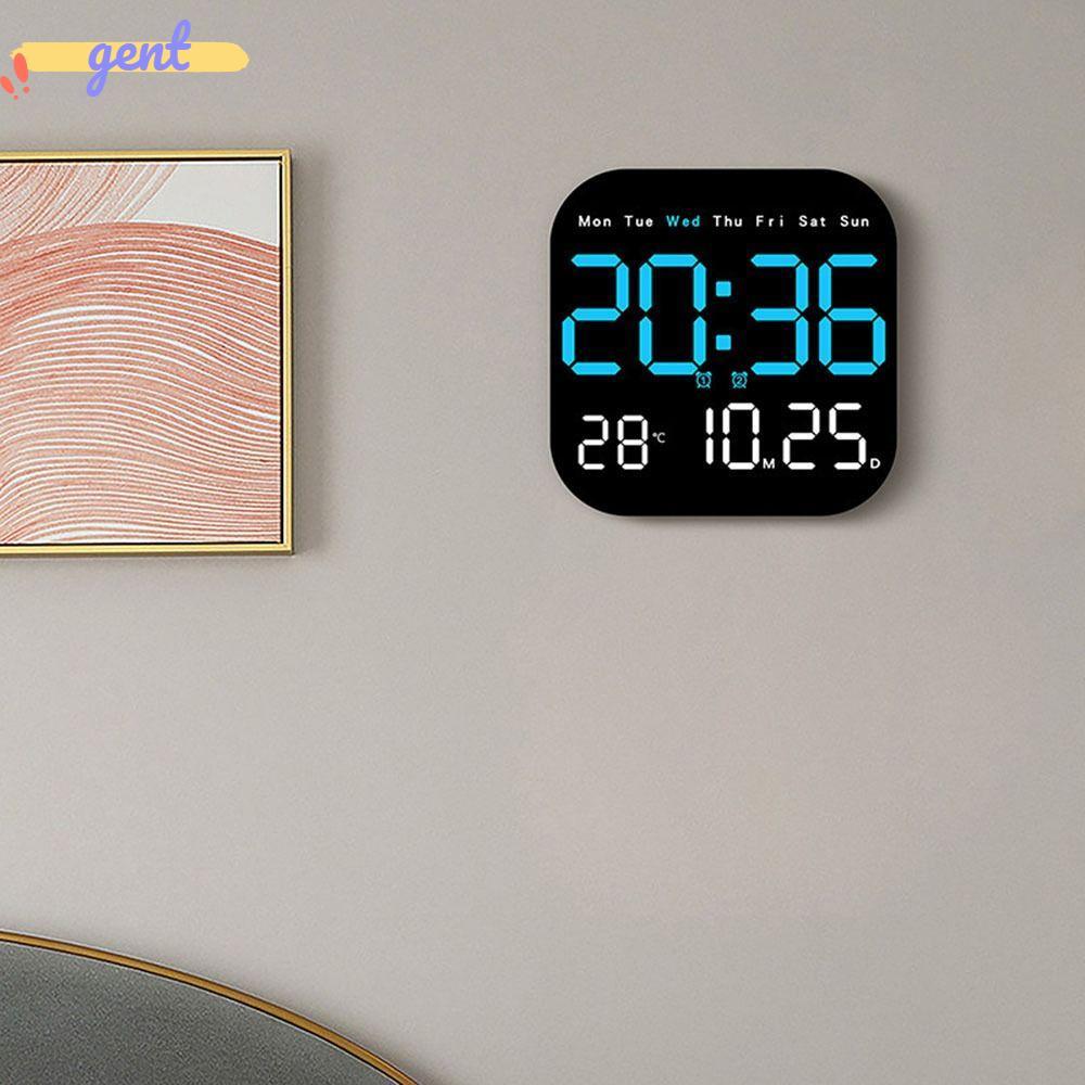 GENT นาฬิกาแขวนอิเล็กทรอนิกส์ LED ดิจิตอล แสดงวันที่และอุณหภูมิ พร้อมโหมด 12/24 ชม. สำหรับห้องนอน