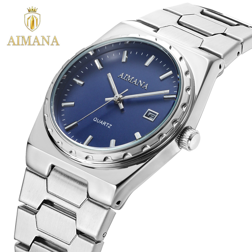 ยี่ห้อ AIMANA นาฬิกาผู้ชาย Ultra-Thin Steel Band ปฏิทินนาฬิกาข้อมือถ่ายทอดสด FPA5
