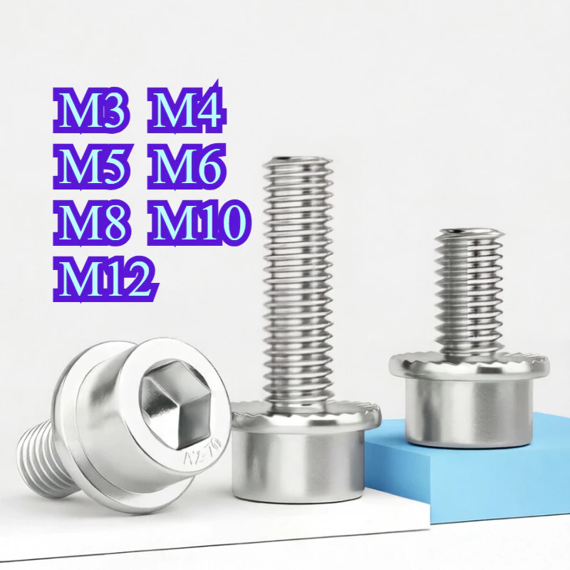 น็อต สกรูหัวจมหกเหลี่ยมใน หน้าแปลน สแตนเลส 304 กันลื่น M3 M4 M5 M6 M8 M10 M12【WY1】