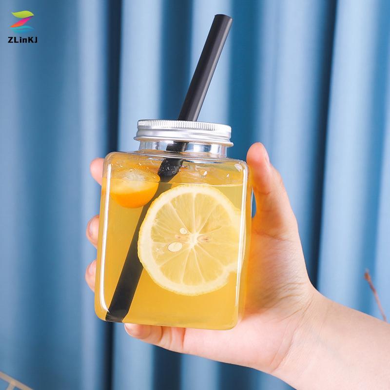 ZLinKJ ชานมน้ําผลไม้ขวดพลาสติก 500ML 650ML สแควร์ผู้ถือเครื่องดื่มแบบใช้แล้วทิ้งสําหรับ Commercial C
