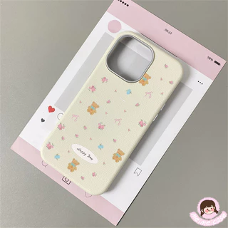 เคสหนัง ลายหมี-ดอกไม้ น่ารัก สีคละ สไตล์ฮิต สำหรับ iPhone 15 air 13 11 16 17 14 12 Pro Max 7Plus 16 7 14 8 15 Plus X XR