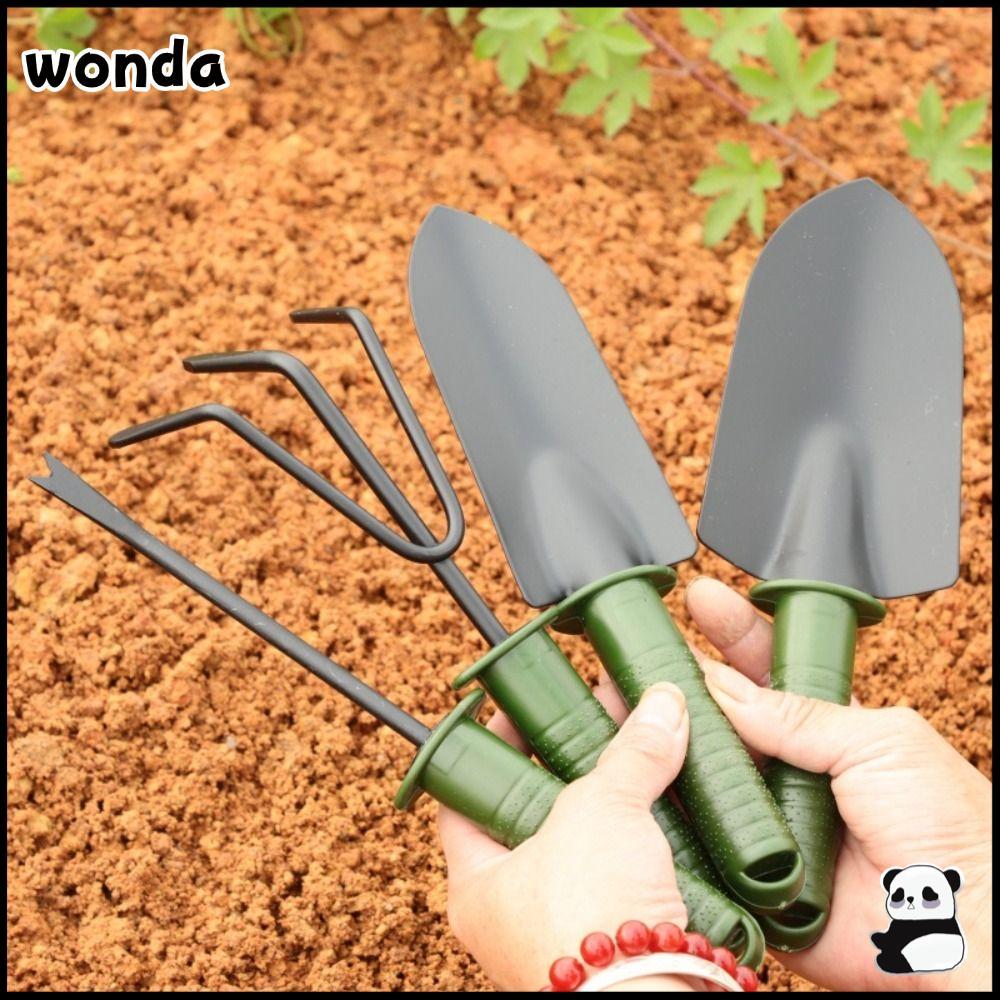 WONDA 1/4 ชิ้นสวนพลั่วส้อมคราดชุด,แขวนขนาดเล็กหลุมออกแบบพืชพลั่ว,คุณภาพสูงลื่นจับแบบพกพาโลหะสามฟันคราดสําหรับสนามหญ้า