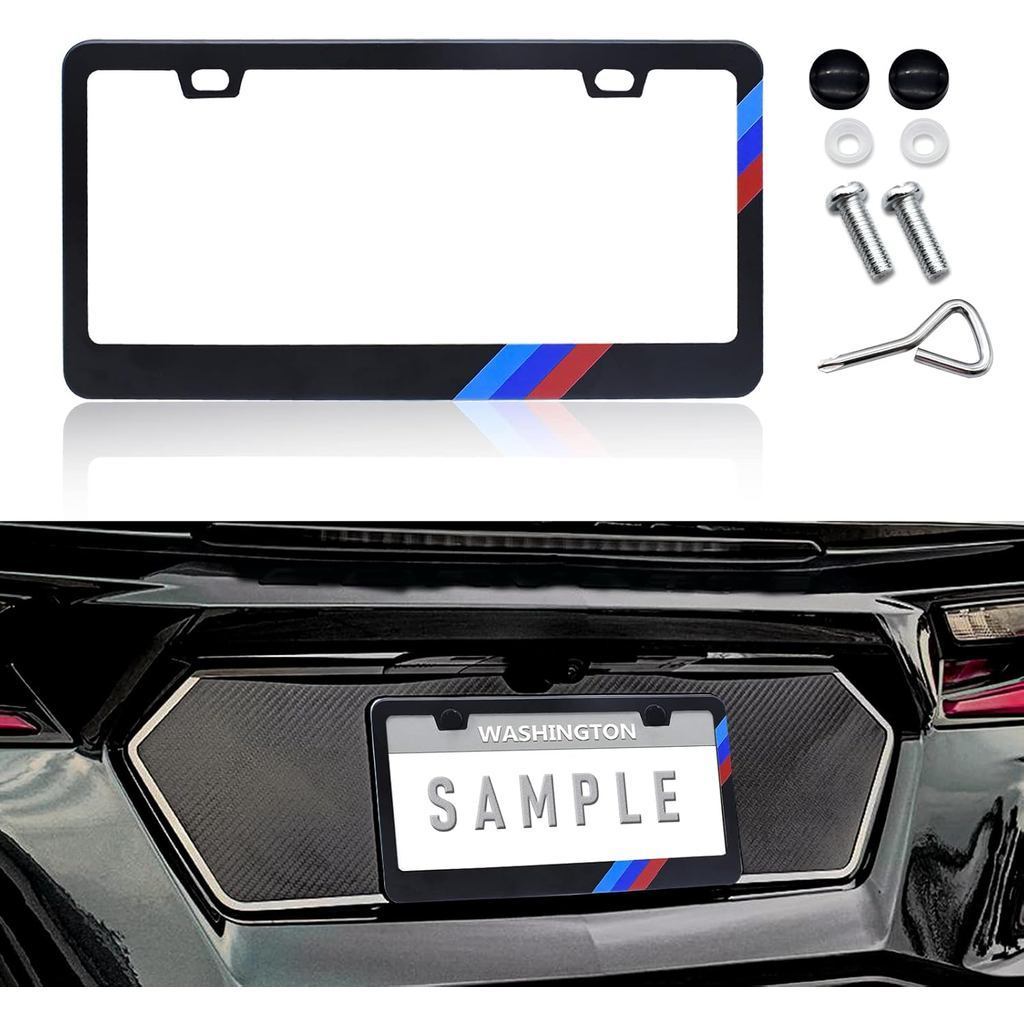 กรอบป้ายทะเบียนด้านสําหรับ BMW อลูมิเนียมอัลลอยด์ 3 สีผู้ถือฝาครอบป้ายทะเบียนเหมาะสําหรับ BMW ทั้งหมดโลโก้กีฬา Universal ป้ายทะเบียนอุปกรณ์เสริมสําหรับ Fron