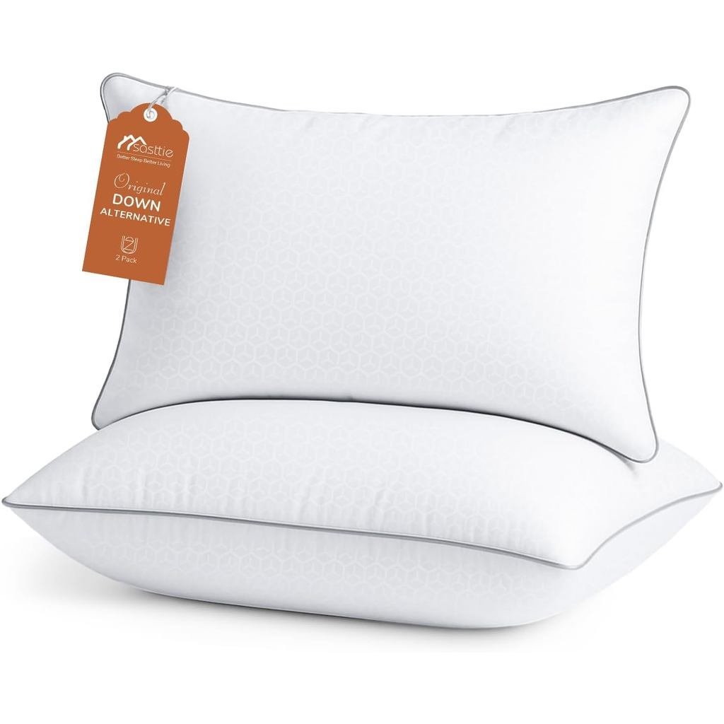 Sasttie King Size Pillows Set 2 ชิ้น, หมอนรองนอนด้านข้าง, หลัง, และท้อง - ได้รับการรับรอง Oeko-Tex ล