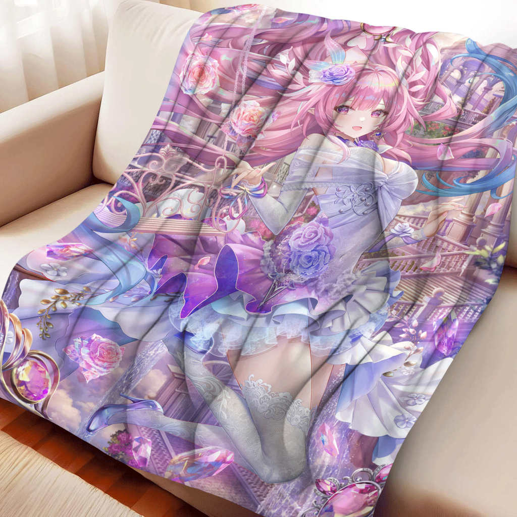 Honkai Star Rail Elysia สีชมพู Flannel ผ้าห่มความอบอุ่นนุ่มอะนิเมะผ้าห่มมัลติฟังก์ชั่ตกแต่ง Home Uni