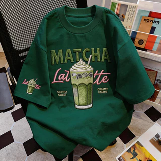TEE·SHOP🍀 เสื้อยืด oversize เสื้อเท่ๆ เกาหลี " Matcha Latte " เสื้อแฟชั่นใ เกาหลีสไตล์ พิมพ์ลาย ผ้านิ่มใส่สบาย COD📦