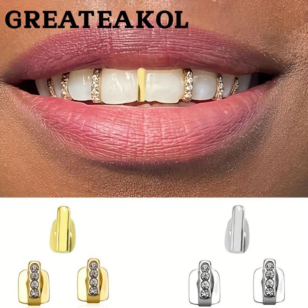 GREATESKOL 3 ชิ้น Grillz, Shiny Zircon Rhinestone Hip Hop ฟัน Grillz, Hollow ฟันหมวกคอสเพลย์ Party
