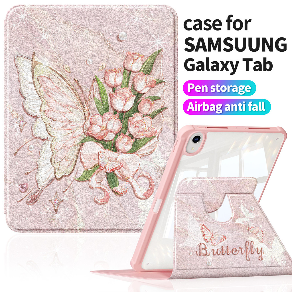 เคสสําหรับ Samsung Tab S6 Lite 10.4" 2025 | S6 Lite 2022/2020 หนังพิมพ์ลายสไตล์สาว | ที่เสียบปากกา | Anti-stain Tab A8 10.5" Tab S9 FE 360° A1292沙流