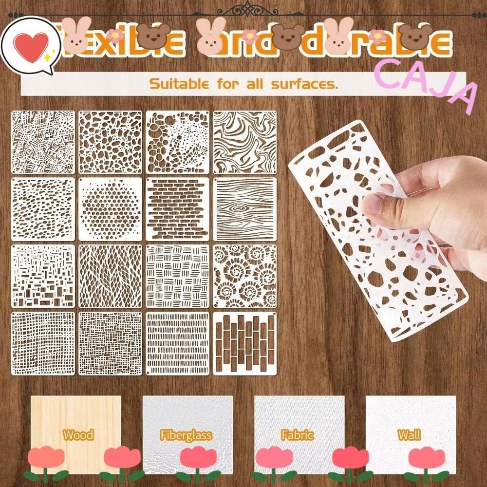 CAJA1 16pcs Craft Stencils, Textured Reusable ภาพวาด Stencils, Creative Hollow-out Layered Drawing S