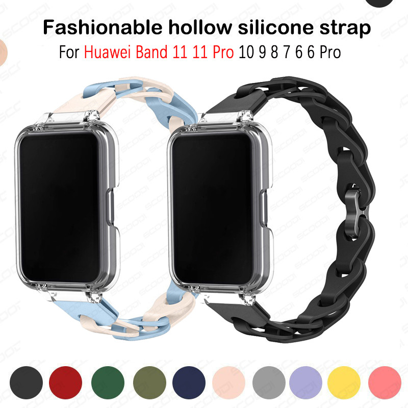 Hollow Out สําหรับ Huawei Band 11 11 Pro 10 9 8 7 6 6 Pro สร้อยข้อมือซิลิโคนสีสันสําหรับ Honor Band 7 6 กีฬาสายรัดข้อมือเปลี่ยนอุปกรณ์เสริม