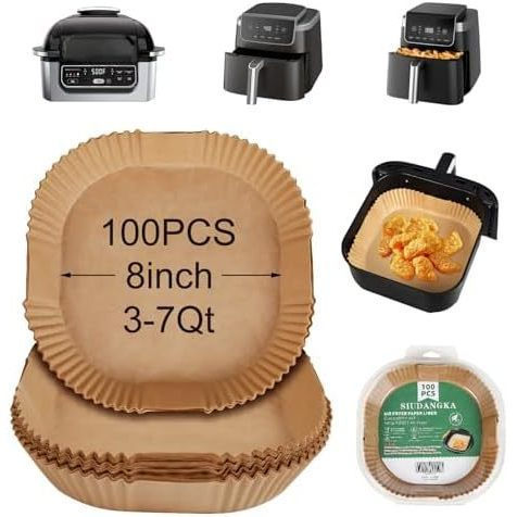 Air Fryer กระดาษแบบใช้แล้วทิ้ง, 100 ชิ้นทิ้ง Air Fryer Parchment กระดาษแผ่น Air Fryer Liner สําหรับ 