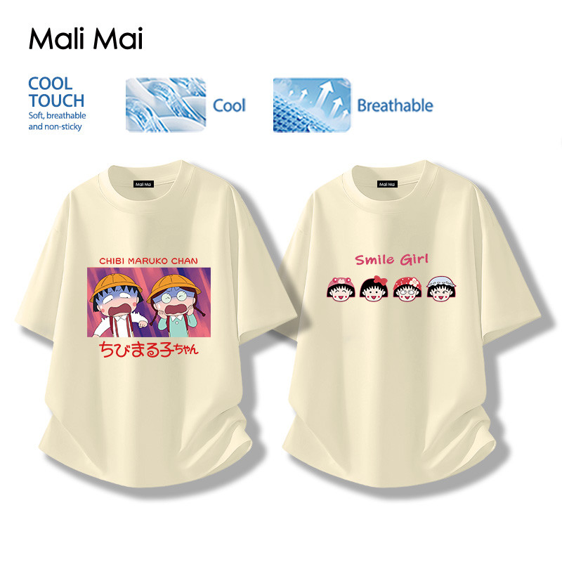 แขนสั้น เสื้อแฟชั่นผู้หญิง ใส่สบาย ไม่หด Chibi Maruko-chan ลายพิมพ์การ์ตูนน่ารัก (ส่งเร็ว จัดส่งจากไทย)